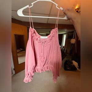 Lucky Brand Pink Ruffled Tie Front off-shoulder top